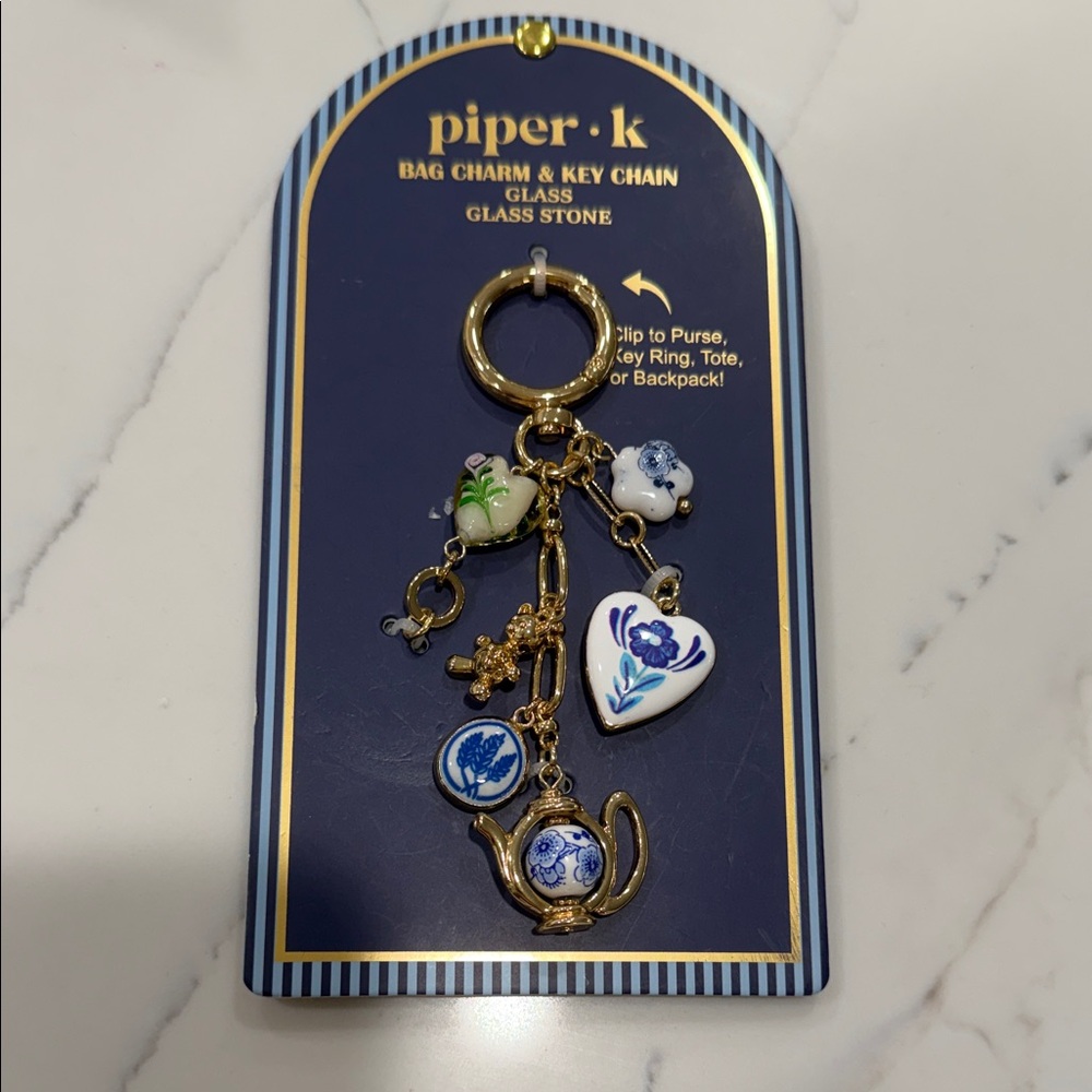 piper•k Blue & White Porcelain Tea Charm Keychain